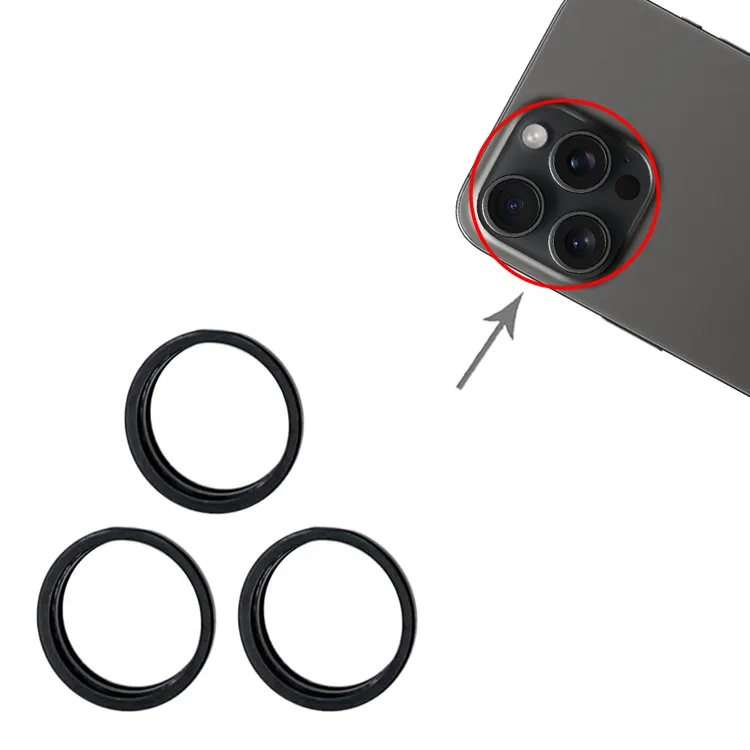 For iPhone 15 Pro / 15 Pro Max 3pcs/set Rear Camera Glass Lens Metal Outside Protector Hoop Ring (Black) image 3