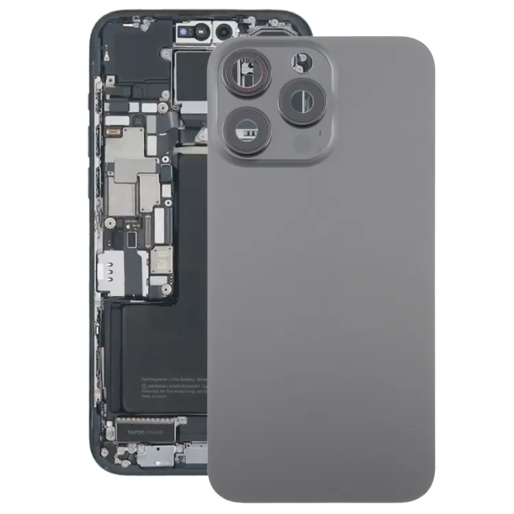 For iPhone 15 Pro Glass Battery Back Cover with Camera Lens Frame(Black)