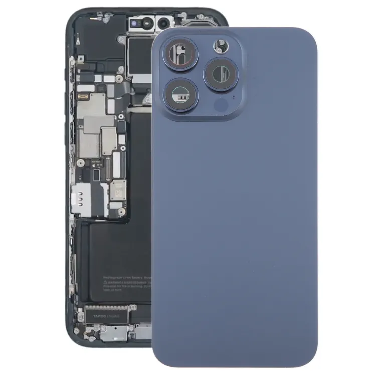 For iPhone 15 Pro Max Glass Battery Back Cover with Camera Lens Frame(Blue)