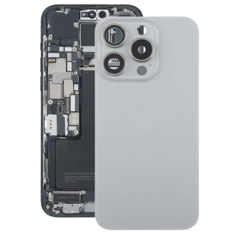 For iPhone 15 Pro Max Glass Battery Back Cover with Camera Lens Frame(Grey)