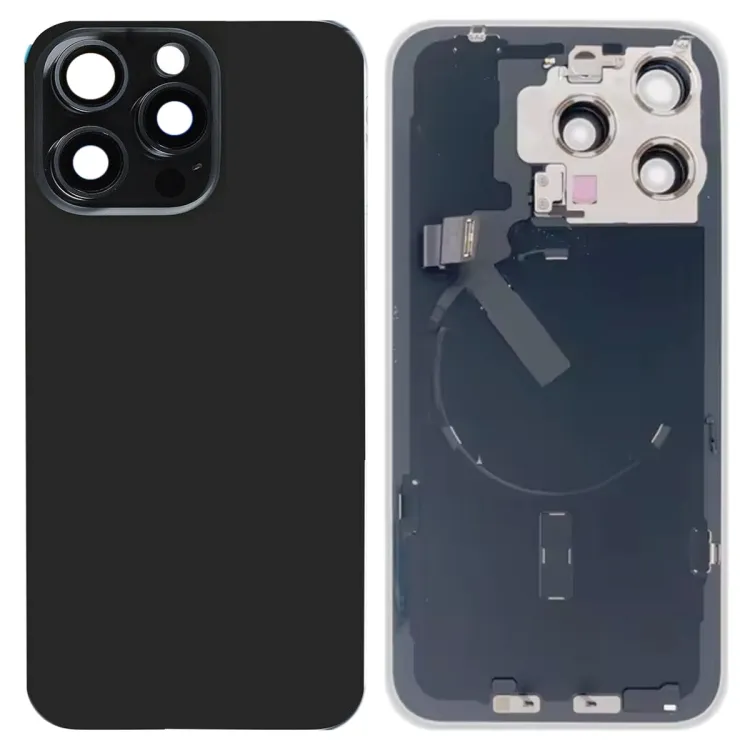 For iPhone 15 Pro Max Glass Battery Back Cover with Flash Bracket + Wireless Charging Module(Black)