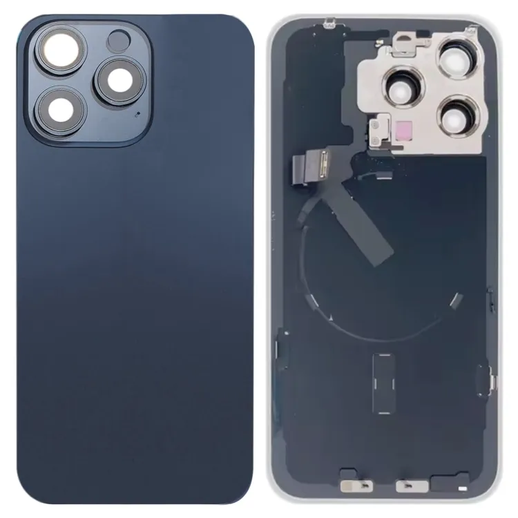 For iPhone 15 Pro Max Glass Battery Back Cover with Flash Bracket + Wireless Charging Module(Blue)