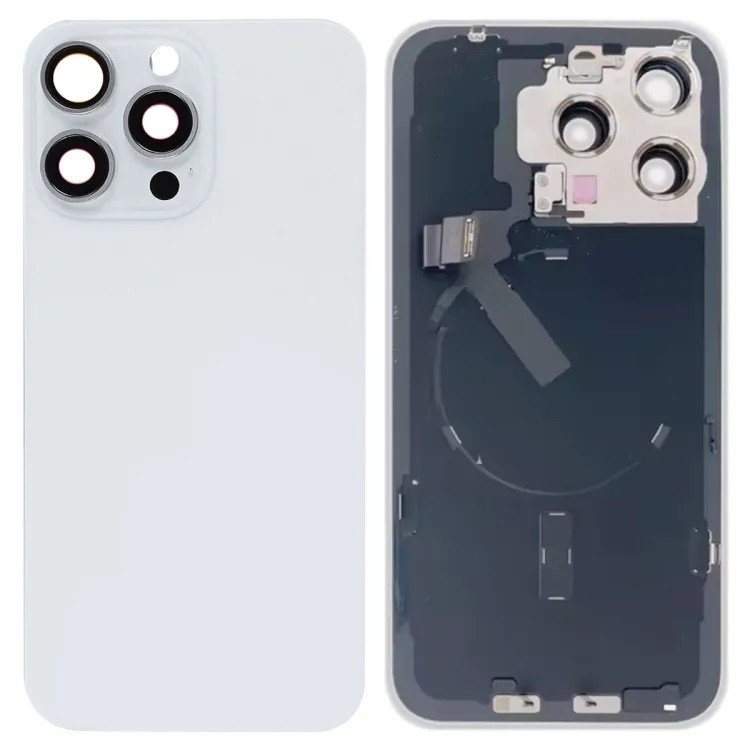 For iPhone 15 Pro Max Glass Battery Back Cover with Flash Bracket + Wireless Charging Module(White)
